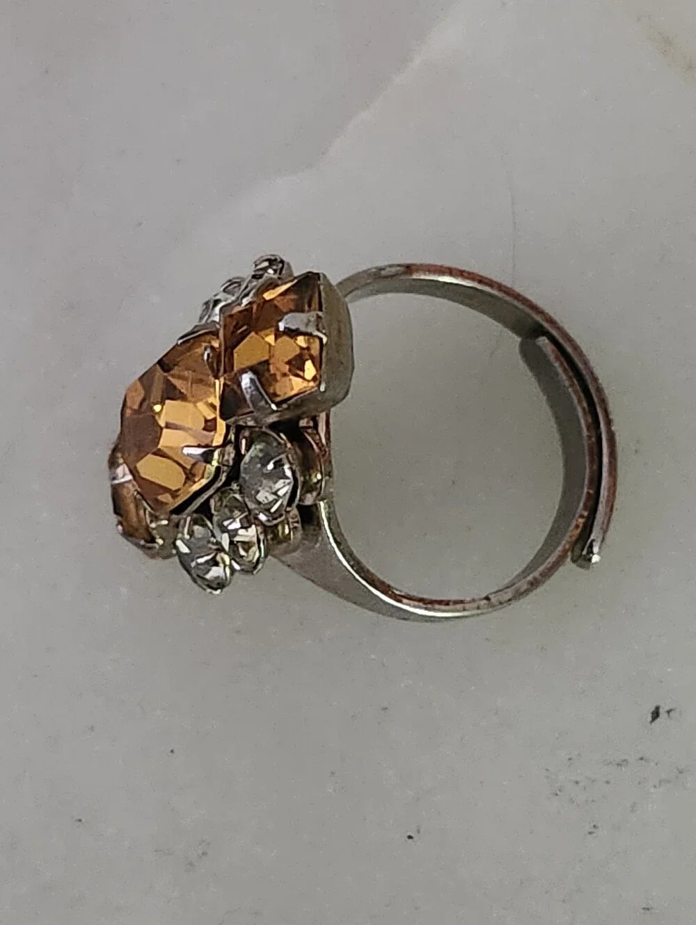 Vtg Amber Crystal Statement Ring